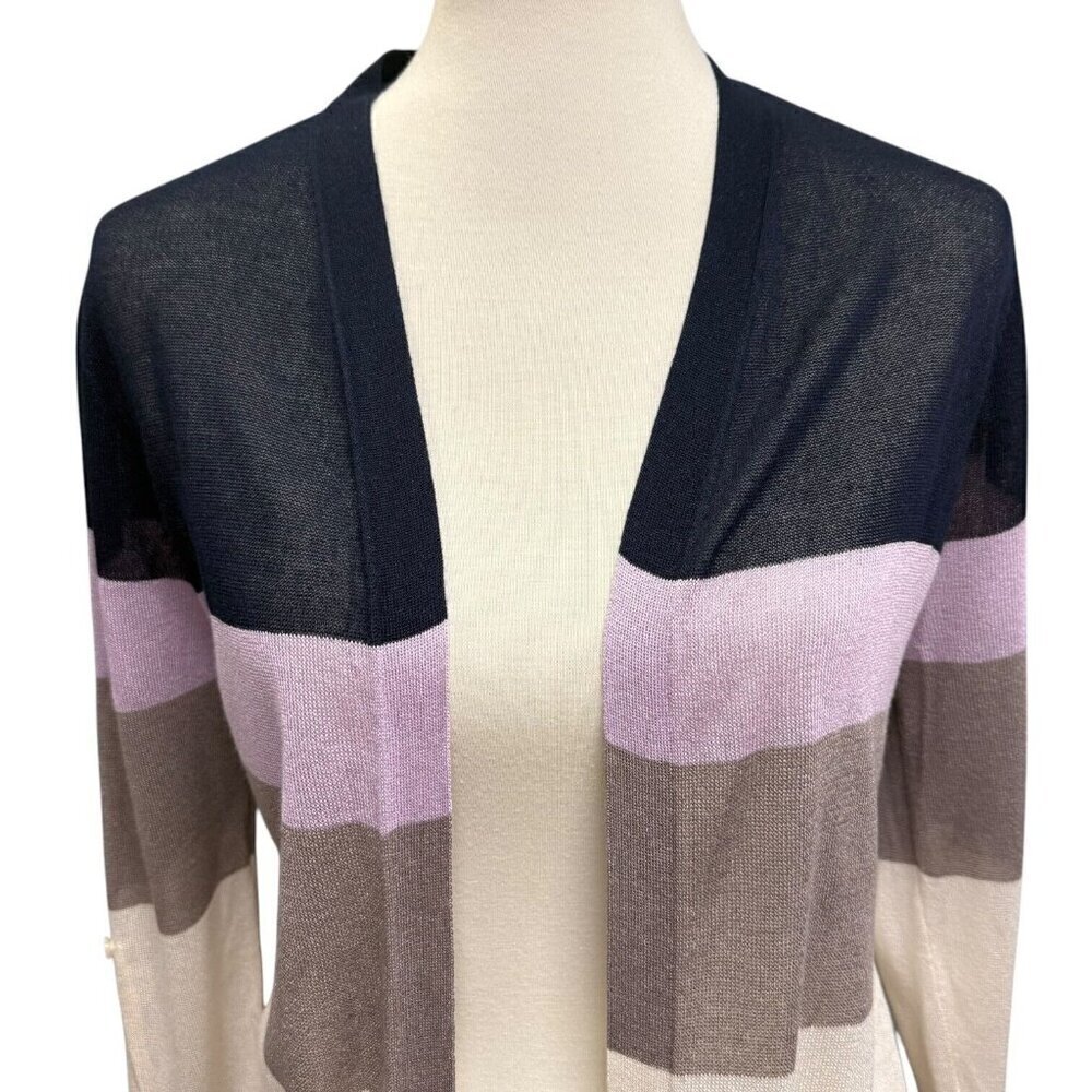 Cato Est 1946 Sweater Womens Small Multicolor Striped Cardigan Open Front - Picture 2 of 16